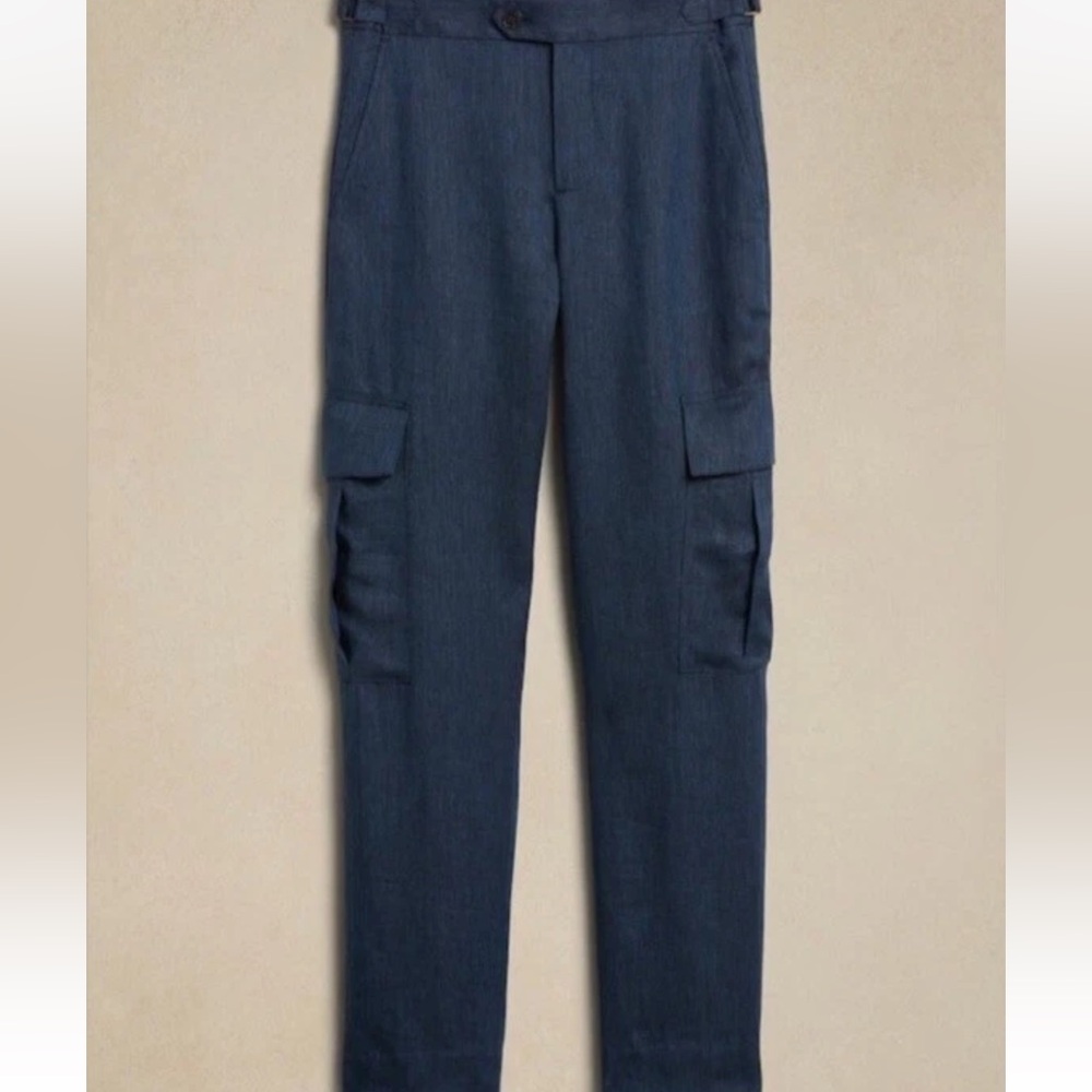 Banana Republic Heritage Expedition Linen Cargo Pants Indigo Blue - Picture 4 of 9